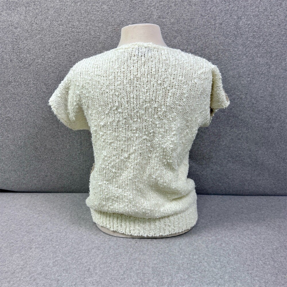 Vintage Palm Springs Yacht Club Sweater Womens M Ivory Boucle Floral Applique - Picture 5 of 11
